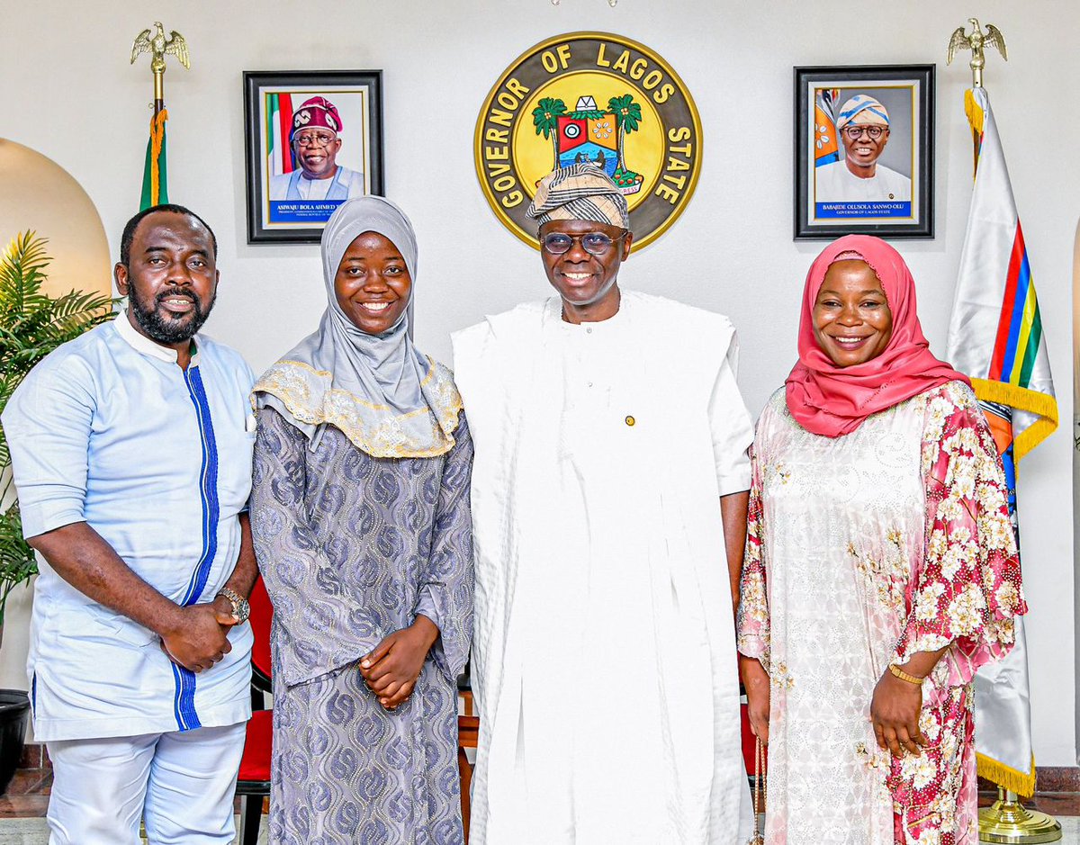 Mr Governor  <a href="/jidesanwoolu/">Babajide Sanwo-Olu</a> today received Miss Aminat Yusuf, the record-breaking, best graduating student of LASU (5.0 cgpa) at the State House, Marina. Miss Yusuf came in company with her parents for the visit.