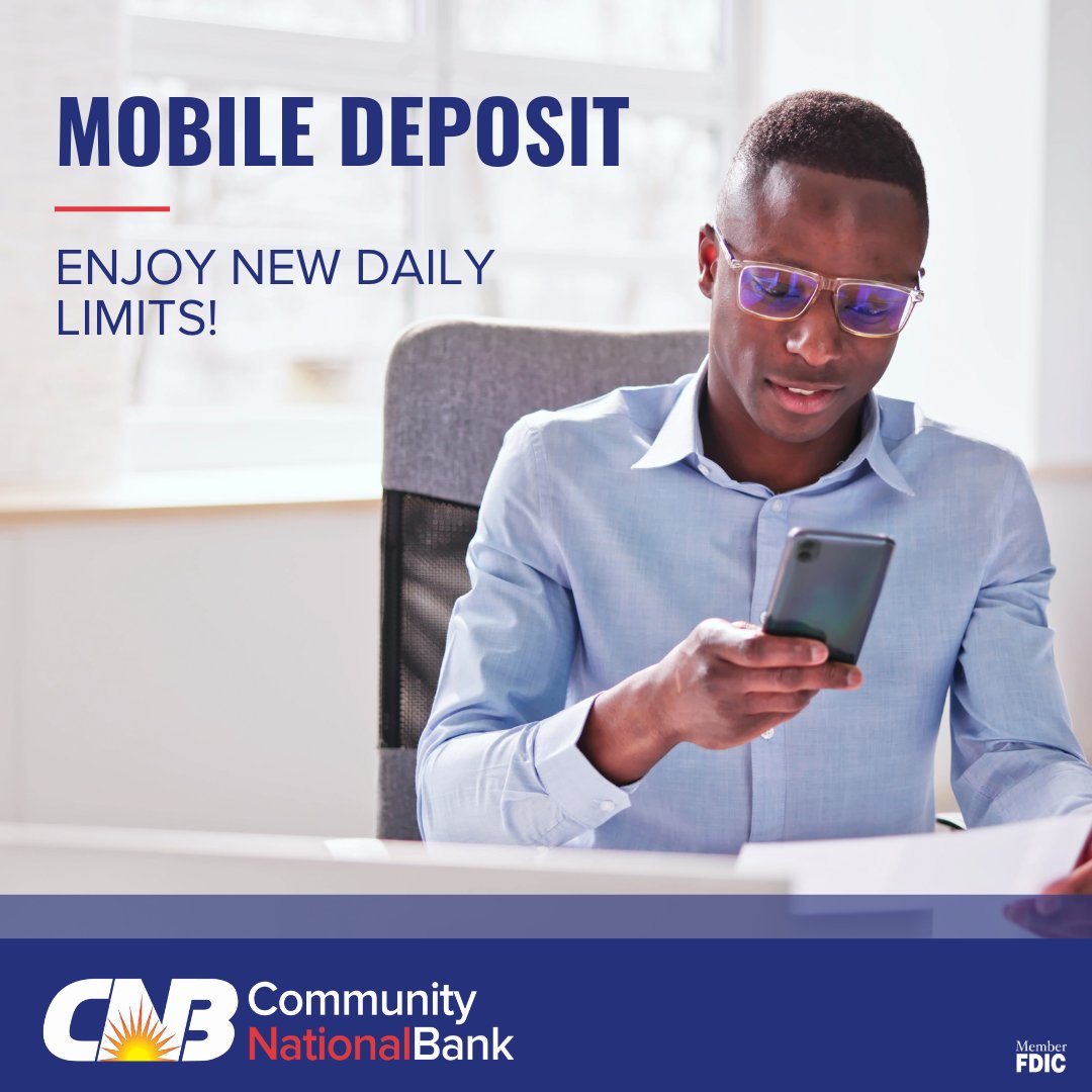 cnbtx's tweet photo. Now, deposit personal checks up to $10,000 with the CNB App! Enroll in mobile banking and install the CNB App to experience the ease and convenience of mobile deposit.

#communitynationalbank #wearecommunity https://t.co/WJQeuSdyzK