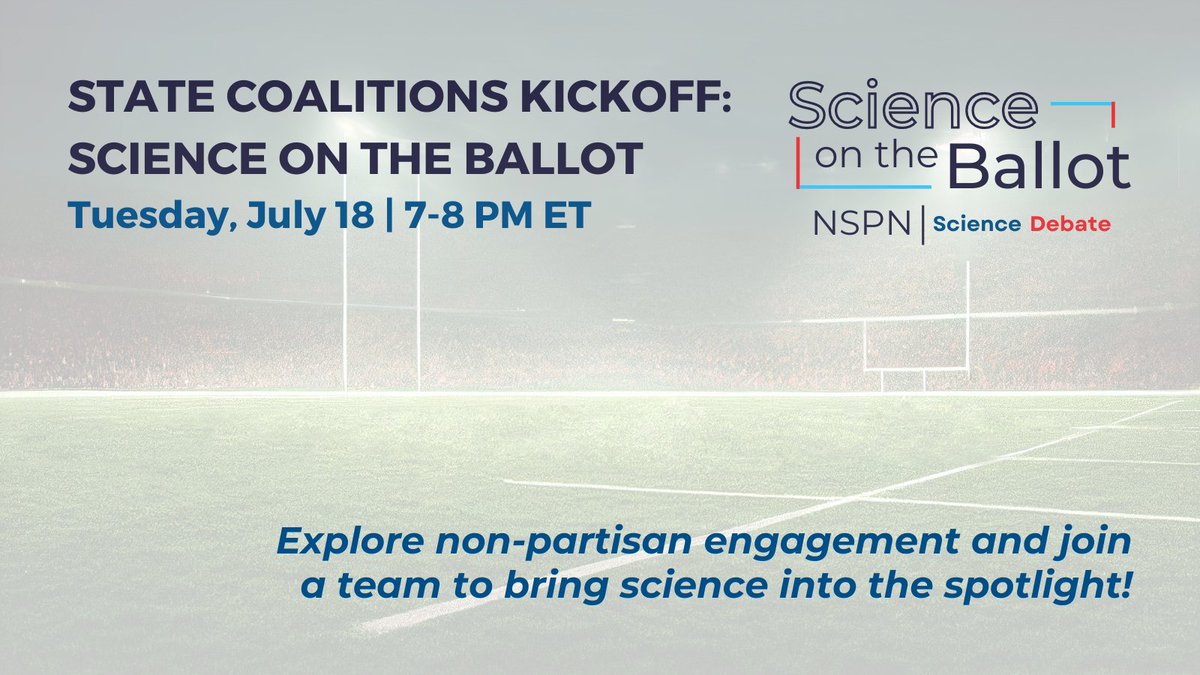 The time has arrived - #ScienceOnTheBallot coalitions are launching on July 18 at 7pm ET! Join us for the kickoff event to learn about the program timeline and what it means to develop #SciPol questions as a non-partisan organization. Register to join us: ow.ly/ZAKJ50P20IA