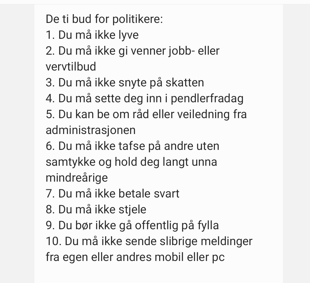Det er mye en politiker må sette seg inn i av regler stakkar, så hvorfor ikke sammenfatte og forenkle det litt? Budene er noe hvermansen bør følge også. Noe som er glemt?