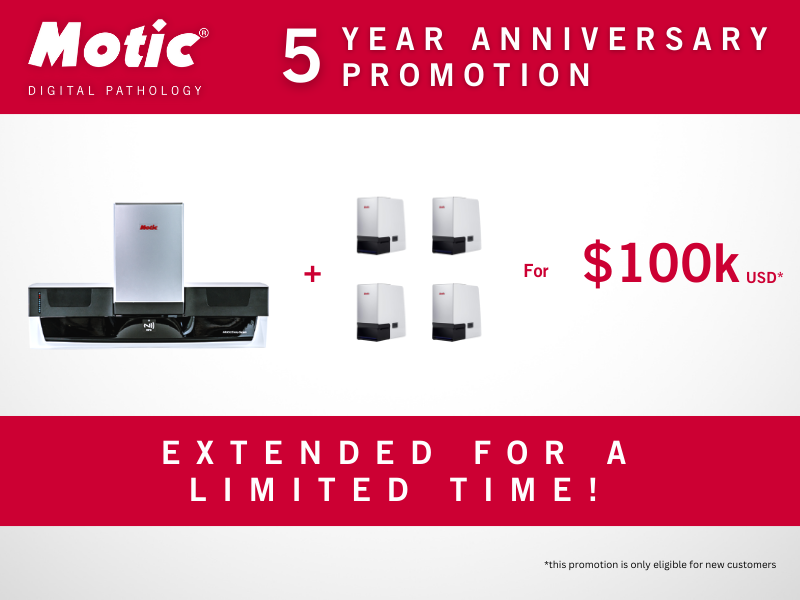 Exciting News: Motic's 5-Year Anniversary Promotion Continues!

With our extended promotion, pathologists can seize this rare chance to acquire 1x MoticEasyScan Infinity and 4x MoticEasyScan One, all at an unbeatable price of under $100k.

Learn more here:
bit.ly/3mve74I