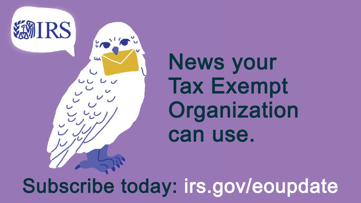 IRSnews's tweet photo. Stay up-to-date with all #IRS information regarding Exempt Organizations. Subscribe to: https://t.co/VZDmEtL02u https://t.co/Vj5UEBRYLu