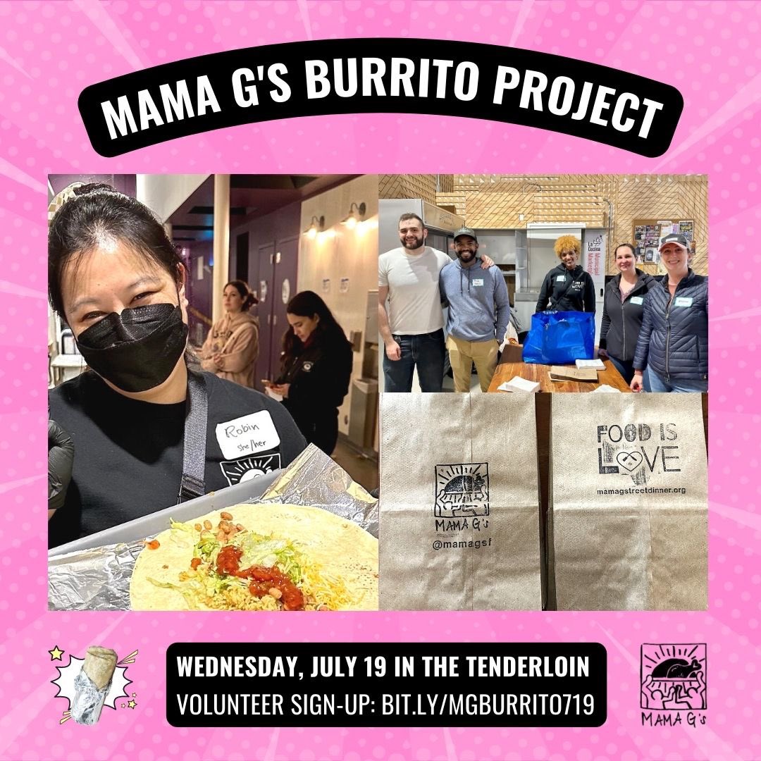 mamaGsf's tweet photo. Have you signed up to volunteer yet? Join us for another Mama G's Burrito Project of on Wednesday, July 19th! 🌯🧡

Our goal is to make and deliver 300 burritos to our neighbors in the Tenderloin! We still have volunteer slots open. Sign up ASAP at: https://t.co/V1XeYnuhfj https://t.co/AR3HCS5UWy