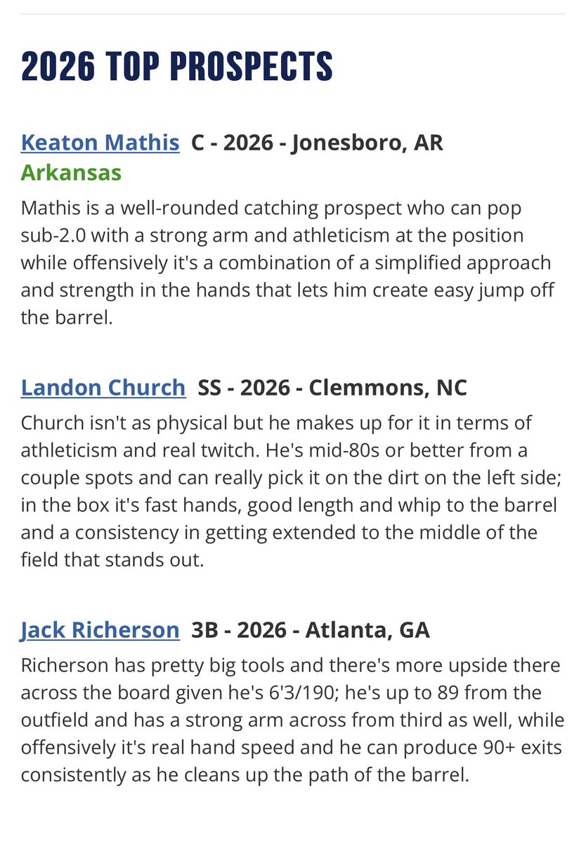 PGShowcases's tweet image. Top Prospect List from the July 5 #WWBA Workout Showcase 

@PG_Scouting @PG_Uncommitted 

perfectgame.org/Events/Showcas…