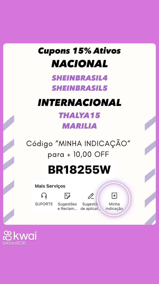 XavesAline's tweet image. Use o código de indicação pra ganhar desconto durante 3 meses nas suas compras na SHEIN 💜🩷Vá em perfil &amp;gt; minha indicação &amp;gt; digite o código 👉🏼 BR18255W

#descontoshein #shein #sheinbr