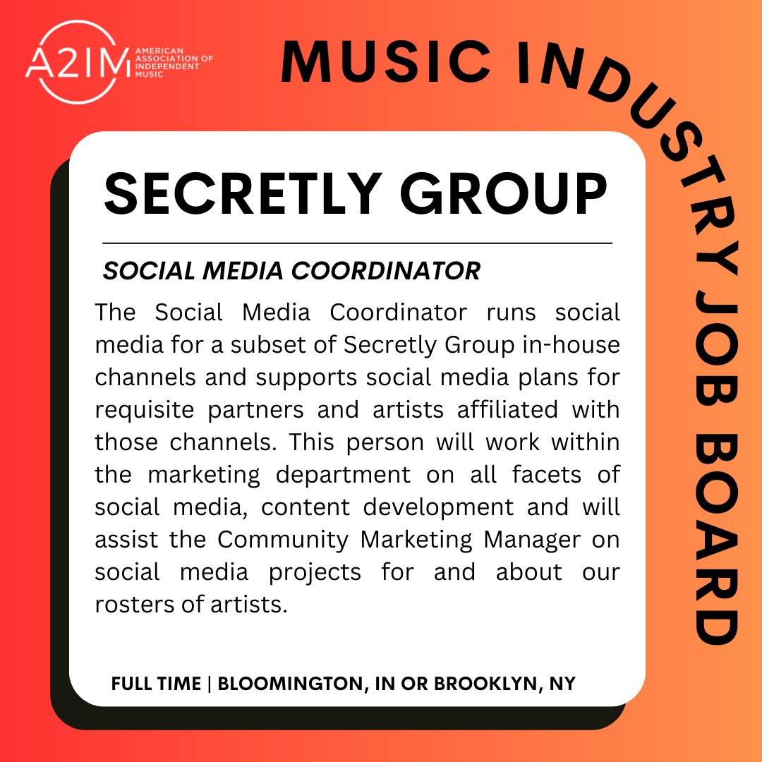 a2im's tweet photo. This week’s Music Industry Job Roundup! 🔁
🔗 More info + other job listings at the link in bio!
.
.
.
.
.
#secretlygroup #stem #vydia #musicindustryjobs #independentmusic https://t.co/GZIZfsVlSr