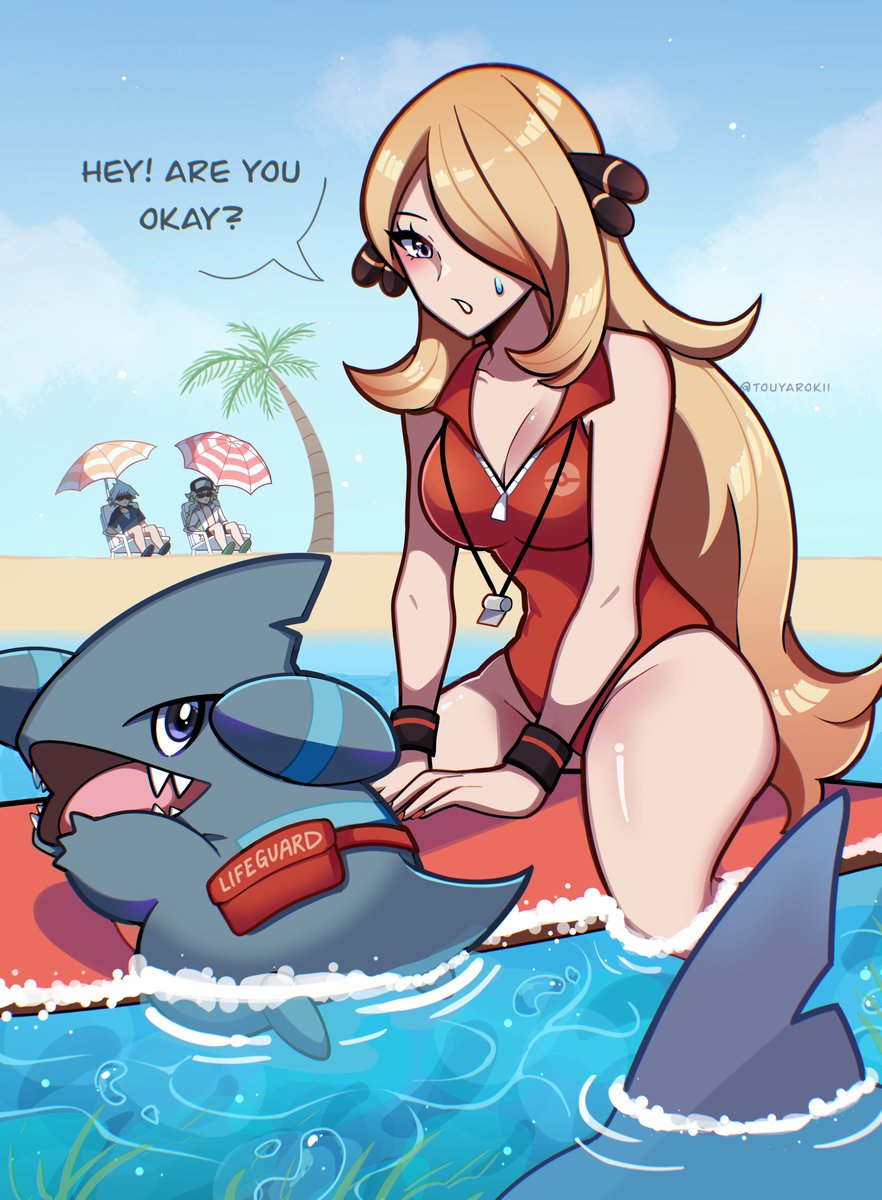 Lifeguard Cynthia saves you with her Pokemon!