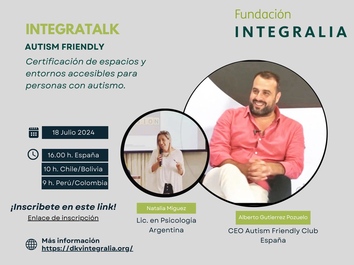 DKVIntegralia's tweet photo. Seguimos con la iniciativa de las charlas Integratalks, para generar conocimiento compartido en este caso al entorno de la accesibilidad y las personas con autismo. 18 julio  Inscripciones https://t.co/89oi8WsKPv https://t.co/7IceVzOWzz