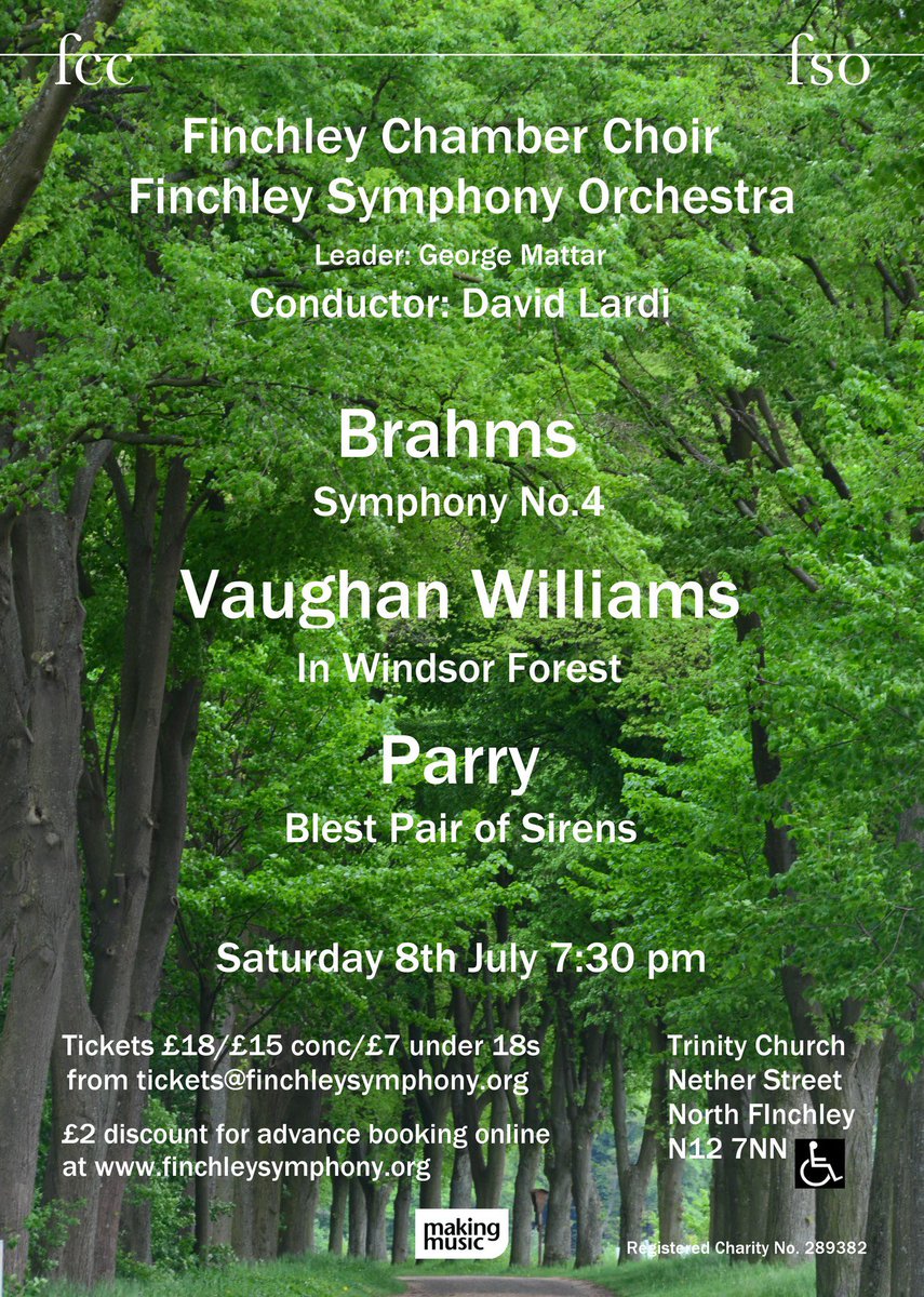 Our upcoming concert is joint with our sister organisation, Finchley Chamber choir. We also have the return of conductor, David Lardi. The programme features wonderful pieces from Brahms, Vaughan Williams, and Parry which features the choir.

This Sat 8th July at our usual venue!
