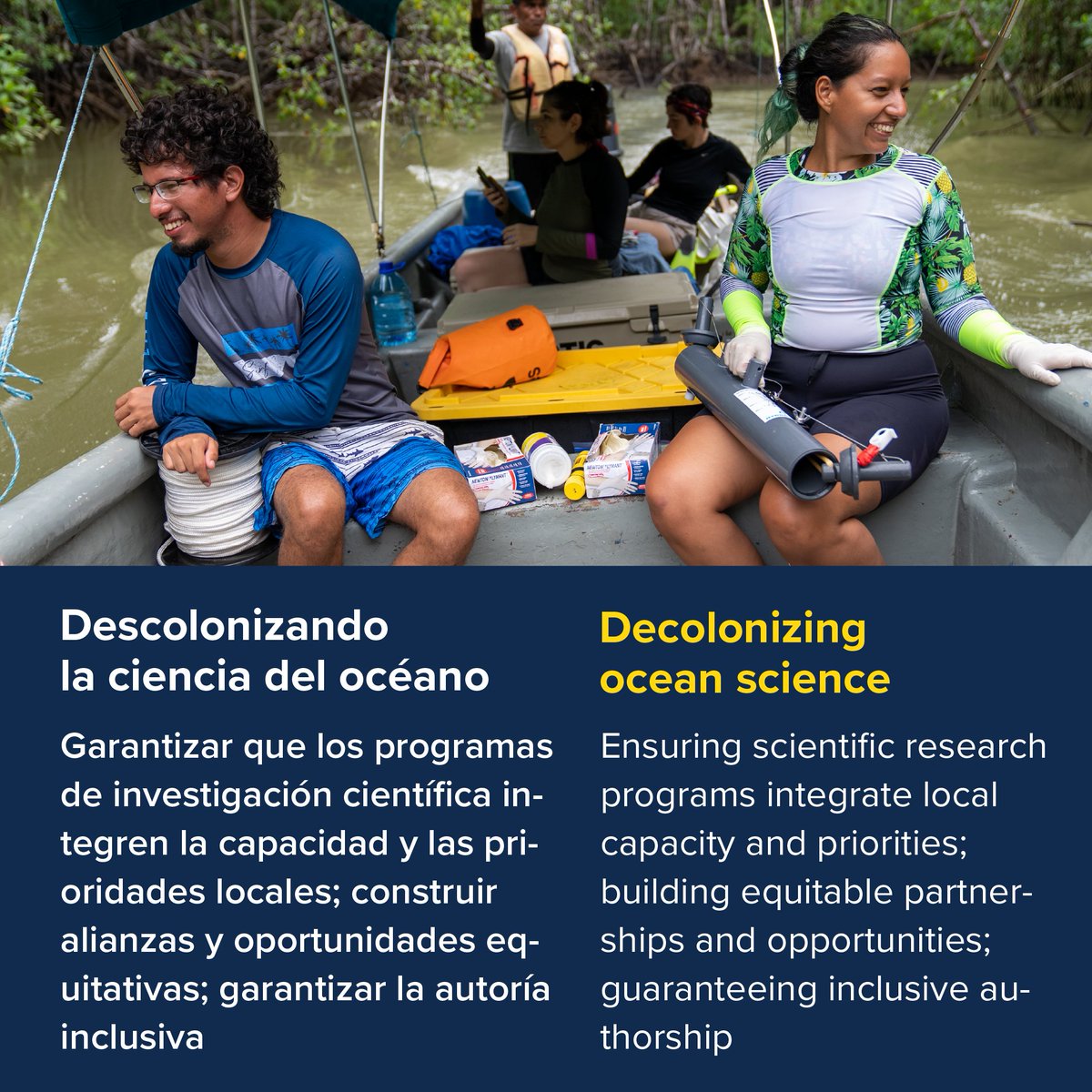 To rectify past and present injustices in ocean governance, we recommend starting with the following:

1. Center equity in ocean governance
2. Reconnect people and the ocean
3. Redefine ocean literacy
4. Decolonize ocean science

4/n