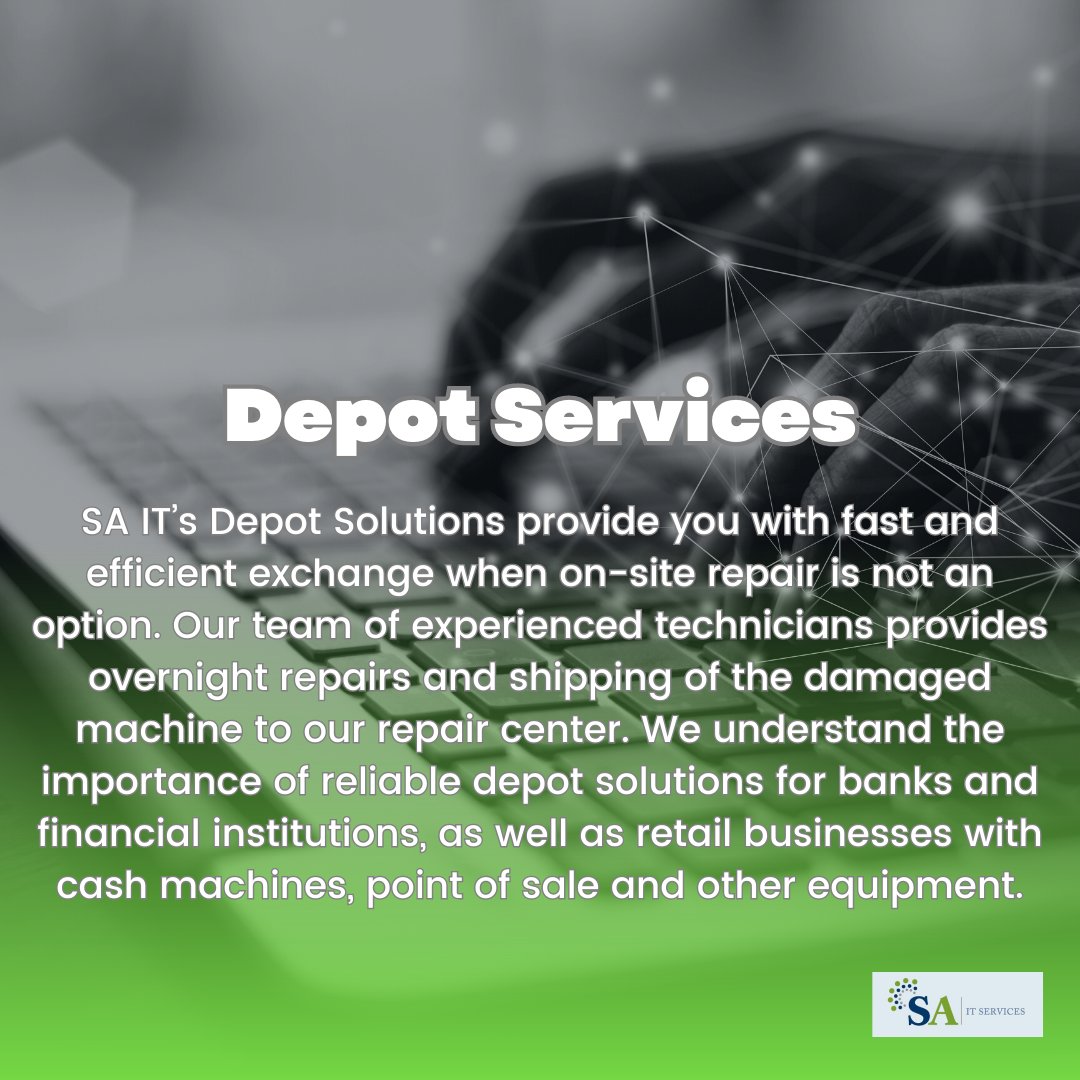 SAITServices's tweet image. Maximize efficiency with @SAITServices Depot Solutions! We offer expert on-site repairs and more! #techs #computerequipment #ITsupport #ITexperts