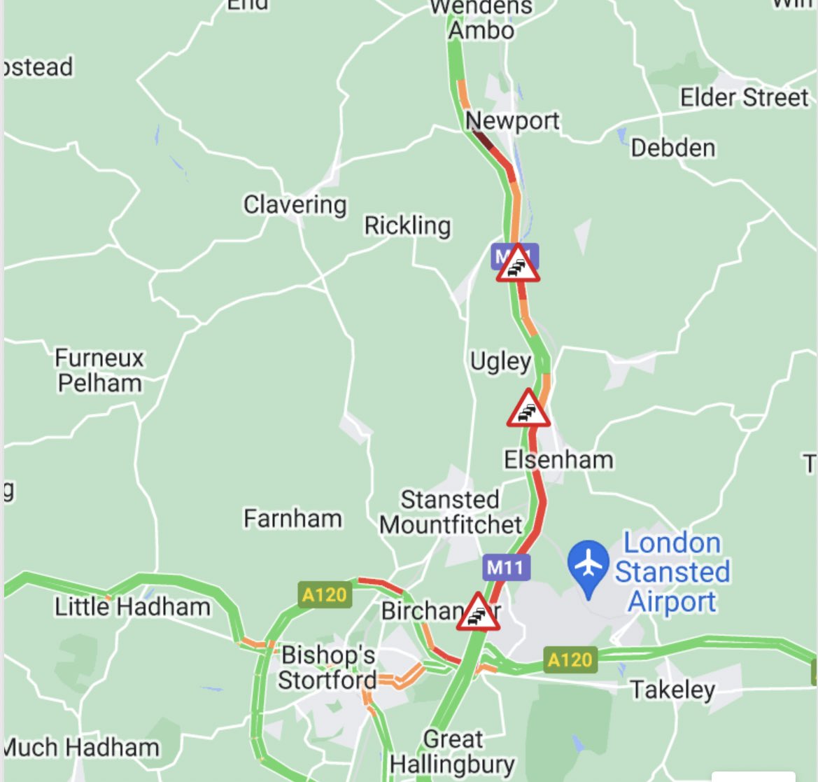 TrafficUK01's tweet photo. #M11 southbound - very heavy traffic between J9 (A11/Saffron Walden) and J8 (Stansted/A120) - rush hour traffic and sheer volume of traffic exiting at J8 - expect delays in the area https://t.co/CItHpGmhR7