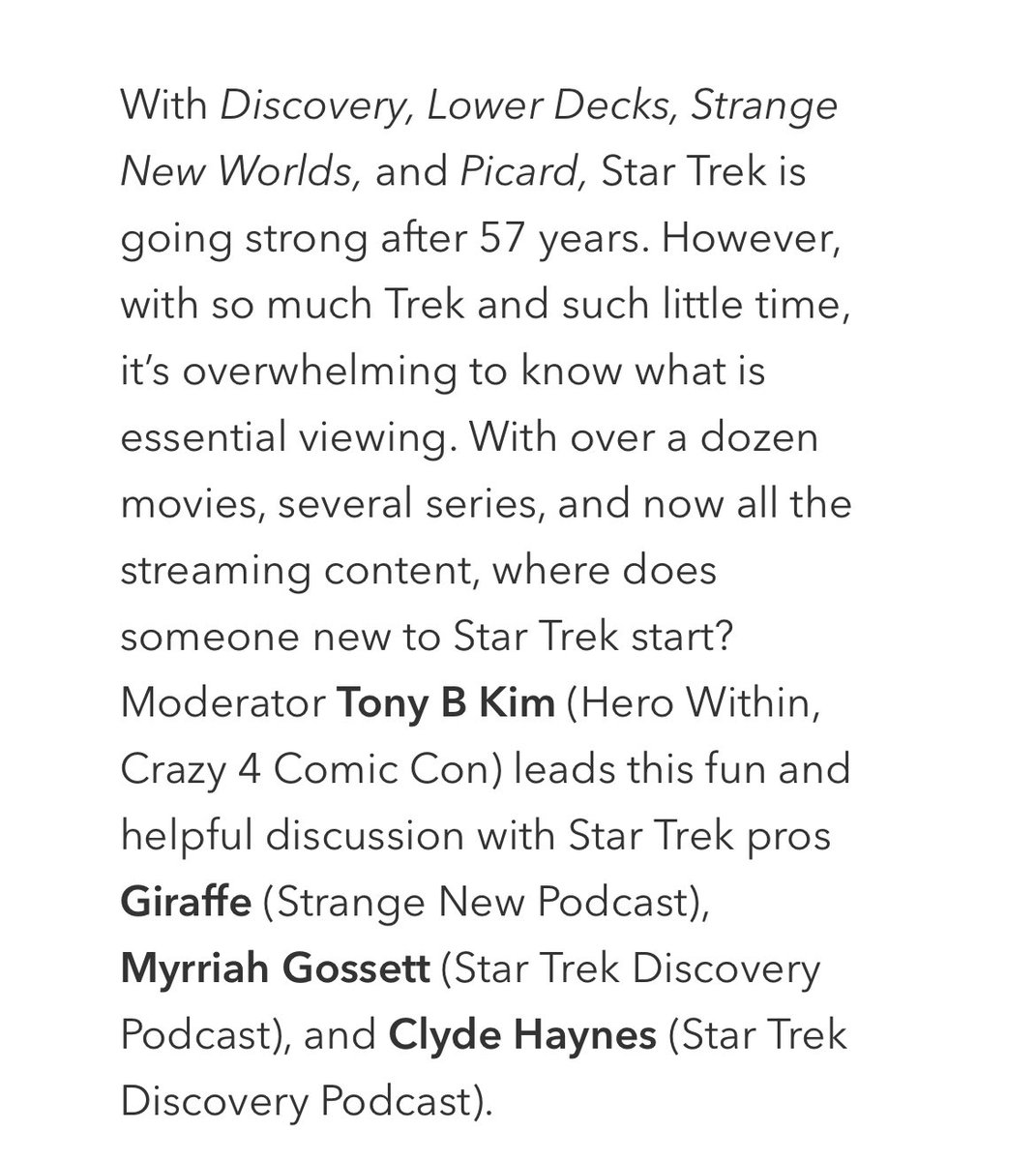 Crazy4ComicCon's tweet photo. I’m so pumped to share about my new panel for San Diego Comic-Con! Collating with the amazing  @MyrriahGossett @Lyrical_Girafe @ClydeHaynes! Make plans to beam over and bring some Trek newbies! @HeroWithinInc #StarTrek #SDCC https://t.co/wqAmgCczLR
