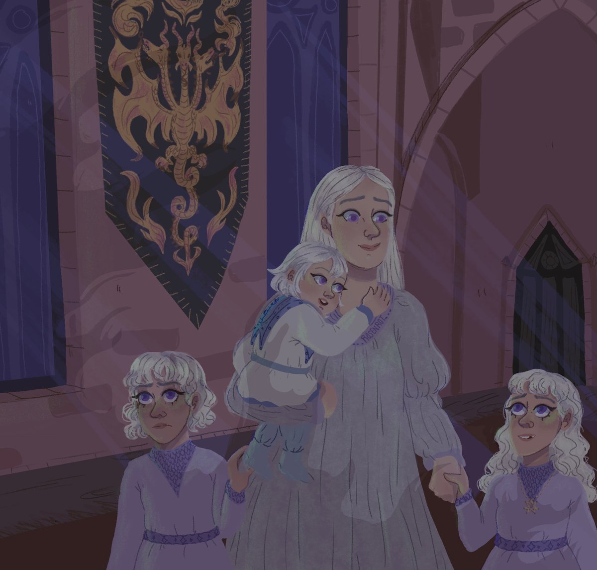 “Then they settled down to wait, for they knew it was the custom of Queen Helaena to bring her children to see their grandmother every evening before bed.” #fireandblood #helaenatargaryen #art #illustration #digitalart #asoiaf #fanart