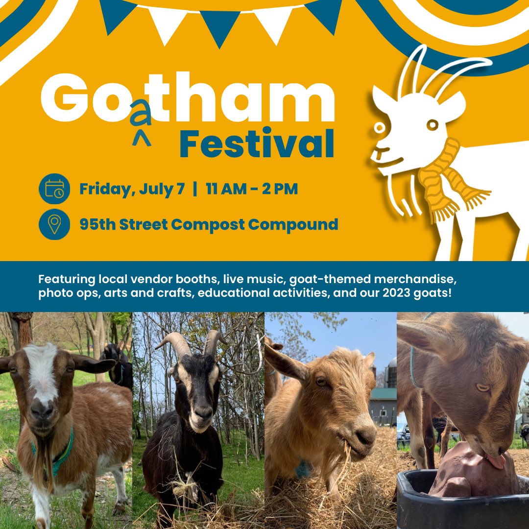 Are you GOAT-ing ready for the ultimate goat celebration? 🐐🎉 We’re preparing to welcome our goats back with our first ever Goatham Festival! TOMORROW, 11 AM - 2 PM @ the 95th Street Compost Compound