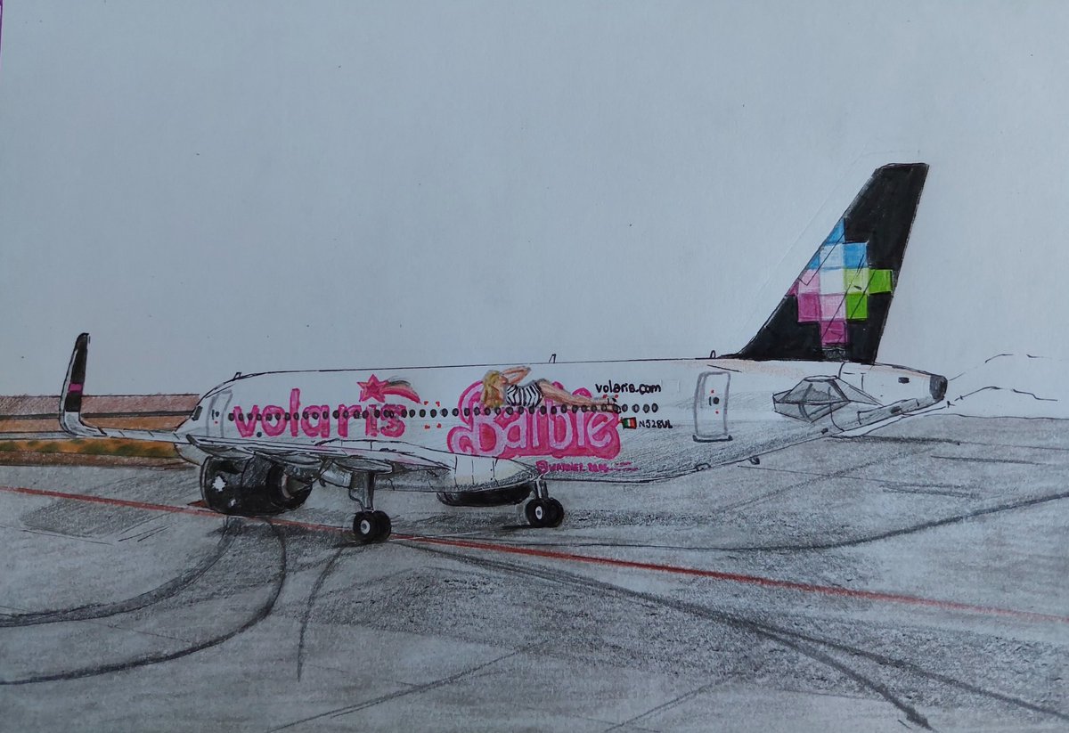 AircraftBy's tweet image. My drawing of @flyvolaris @viajaVolaris Airbus A320neo painted in the special livery &quot;Barbie&quot; 🎀🇲🇽 
148x210mm.
You can see the progress in 4 photos.
#Volaris #VolarisAirlines #FlyVolaris #ViajaVolaris #Mexico #LaVozAviacion #drawing #aviation #Airbus #NewEngineOption #A320Neo
