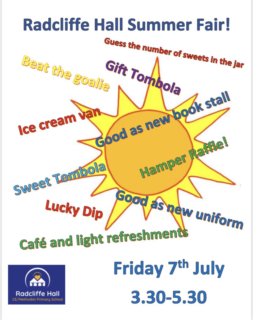 Don’t forget tomorrow is the summer fair after school! Come along for a hotdog, an ice cream and a chance to win some fantastic prizes on our stalls! Looking forward to seeing everyone there 🌭🍦🍭☀️