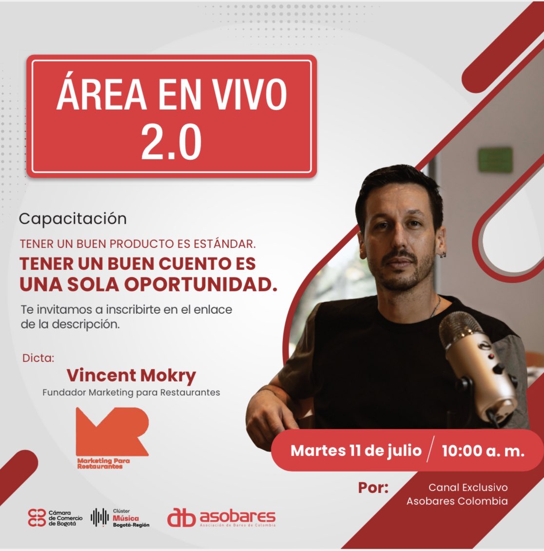 Hablemos de marketing enfocado a negocios de gastronomía y ocio nocturno.

Próximo Martes 11 de julio, conectate a una gran capacitación virtual con Vincent Morky , Fundador de Marketing para restaurantes. 

Separa tu cupo en
forms.gle/TZB22h2ucdg9Z1…

Invitan:
@asobares
