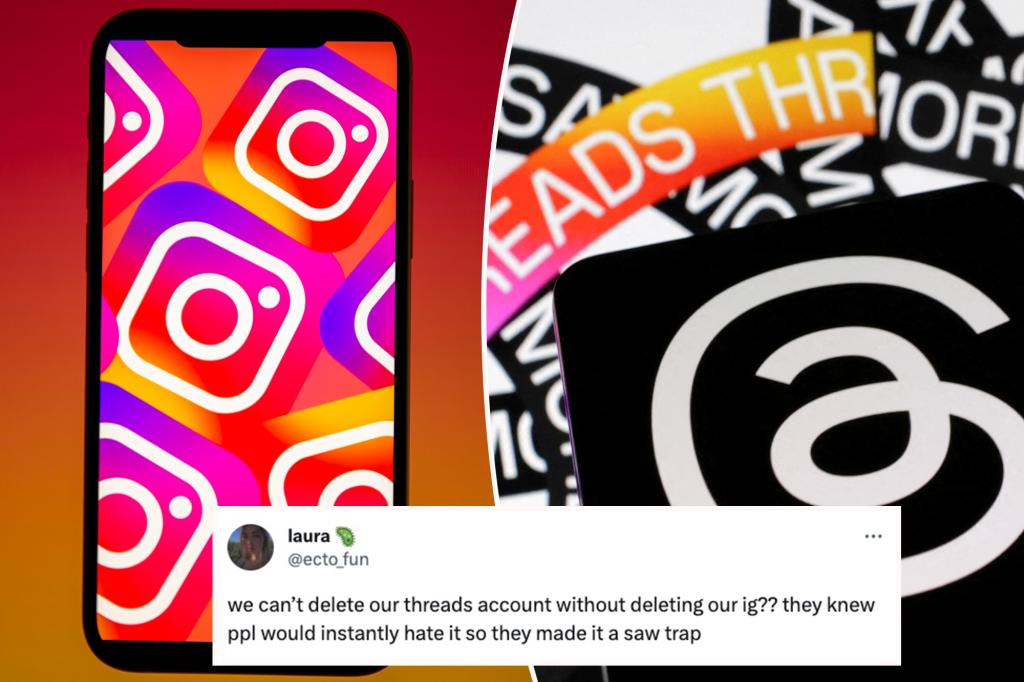 nypost's tweet photo. Threads called a ‘trap,’ must delete Instagram to leave new Meta app https://t.co/hxHWRKR4op https://t.co/7aXOuONHej