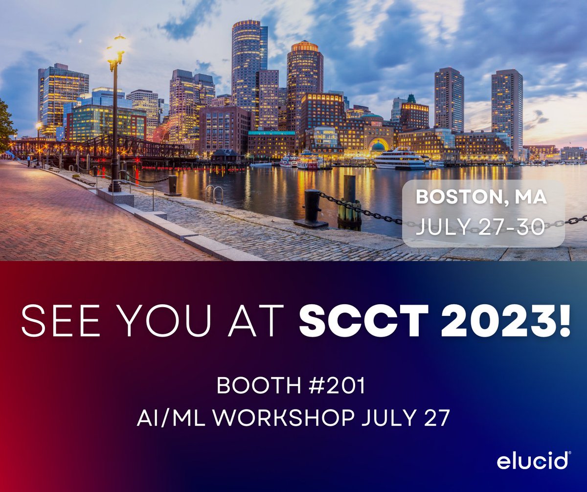 ElucidBio's tweet photo. 🗓 #SCCT23 is in just THREE weeks! 🗓
We're so excited that this year SCCT is happening in our own home city. Let's chat about #yesCCT, #AI, #ML, #plaqueanalysis - and don't forget to pick up a lobster roll while you're in town! 😉 TY @Heart_SCCT🫀 https://t.co/uqfrTe5cQ1