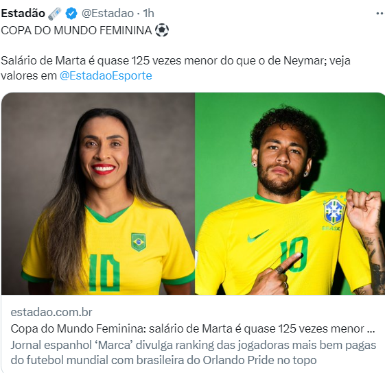 mauad_joao's tweet photo. Se tem um assunto que me dá preguiça, é este. Mas vamos lá.

Quem paga o salário dos jogadores e jogadoras de futebol não são os clubes. São os torcedores que frequentam os estádios, os telespectadores que pagam assinaturas de TV, os consumidores que consomem produtos dos patrocinadores que estampam seus nomes nas camisetas ou nos anúncios de TV a cada jogo.

Se os salários de Marta e Neymar são tão diferentes, certamente não é porque os dirigentes de seus clubes são, machistas, misóginos ou preconceituosos. É simplesmente porque o distinto público consome muito mais futebol masculino do que feminino.

De modo inverso, as melhores modelos de moda são muito mais bem pagas do que os modelos mais requisitados. Pelo simples motivo de que a moda feminina dá muito mais retorno que a masculina. Por que isto ocorre? Porque sua excelência, o consumidor, assim decidiu, ainda que inconscientemente.

Precisamos de menos vitimismo e mais lógica no trato de quaisquer questões. Afinal, a realidade econômica, a produtividade e o retorno financeiro, que comandam o valor dos salários pagos aos trabalhadores, não são opcionais e mandarão à falência qualquer gestor que tente ignorá-la.