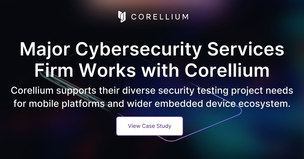 CorelliumHQ's tweet image. Big business and governments rely on this global cybersecurity services firm, and this firm relies on Corellium. 🤝
Learn more about our work together: bit.ly/3r0nhYM
#securitytesting #mobilesecurity #IoT