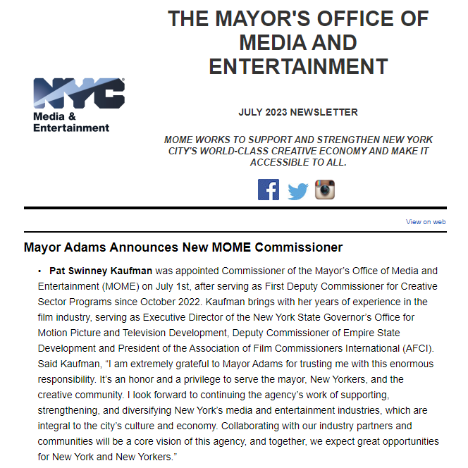 MadeinNY's tweet photo. MOME July highlights are here!
Get updates on new @NYCMOMECommish Pat Swinney Kaufman, #NYCSummerofGames, @NYCParks Movies Under the Stars series, @AsianCineVision #AAIFF46, @puppetfringenyc, #NYMusicMonth, Resources for Workers/Small Biz Webinars & more: https://t.co/pU9GeT8dz5 https://t.co/GBOIYUI8EP