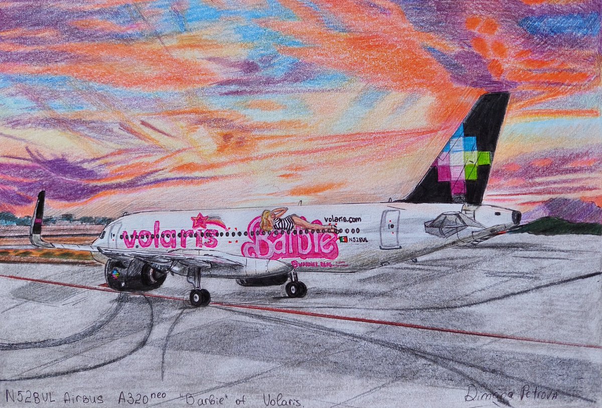 AircraftBy's tweet image. My drawing of @flyvolaris @viajaVolaris Airbus A320neo painted in the special livery &quot;Barbie&quot; 🎀🇲🇽 
148x210mm.
#Volaris #VolarisAirlines #FlyVolaris #ViajaVolaris #Mexico #LaVozAviacion #drawing #aviation #Airbus #NewEngineOption #A320Neo