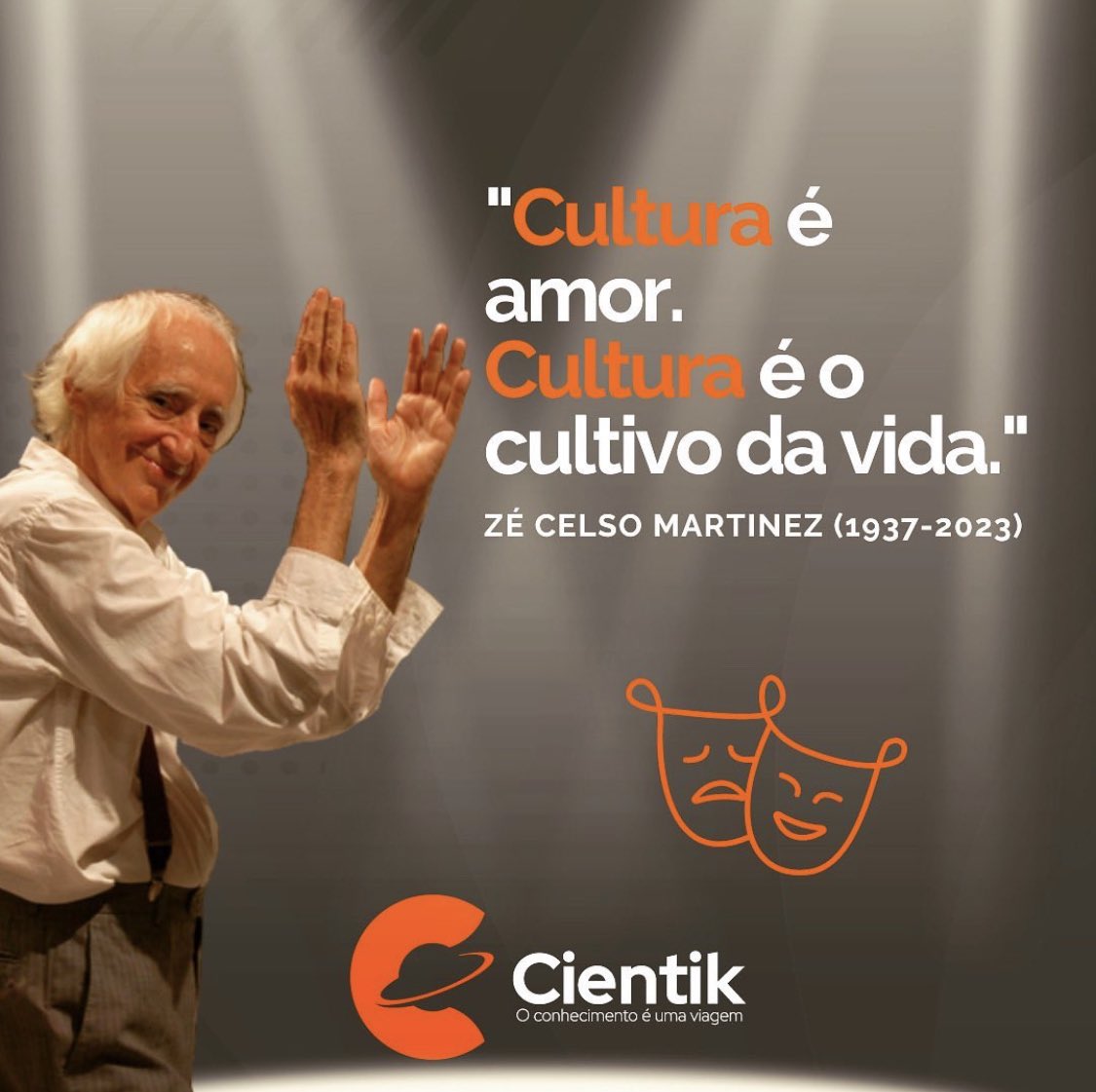 cientik's tweet photo. Hoje nos despedimos do grande Zé Celso, o maior nome do teatro brasileiro.

Zé Celso comandou o Teatro Oficina por 65 anos, da fundação até a sua morte, deixando para a eternidade sua marca na construção da identidade cultural brasileira.

Valeu, Zé Celso! 🎭 https://t.co/Hp22aKlZ0c