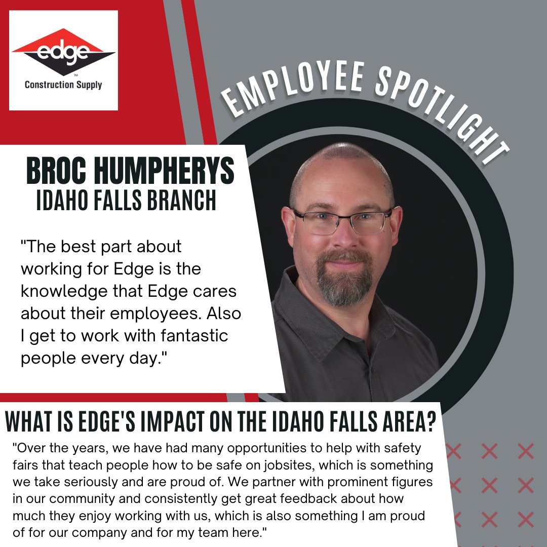 This week's #EmployeeSpotlight goes to Broc Humpherys, our branch manager down in Idaho Falls.

Broc, we appreciate all you do for our company, and for upholding Edge's values and mission statement with expertise. We are lucky to have you on our team!

#idahofalls #construction