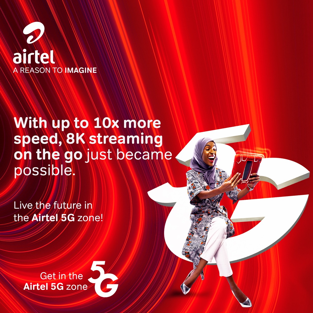 JobWamathai254's tweet photo. Streaming video &amp; going live, made easier by @AIRTEL_KE. With #Airtel5G Take your video streaming experience to the next level with Vivid-quality 8K videos with lightning-fast speeds and uninterrupted streaming on the go. Live the future in the Airtel 5G Zone. https://t.co/lOm2sW7UE5