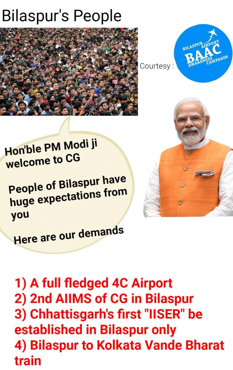 AirportBilaspur's tweet photo. माननीय  प्रधानमंत्री @narendramodi जी का छत्तीसगढ  की पावन धरा मे स्वागत  है 
माननीय  प्रधानमंत्री जी बिलासपुर के लोगो  की माँग है कृपया हमारी मांग  के अनुरूप  न्यायधानी का विकास  हो 
धन्यवाद  समस्त  बिलासपुर  वासियो  से अनुरोध  है ज्यादा से ज्यादा री टिवीट करे। https://t.co/OcHvQz44QC