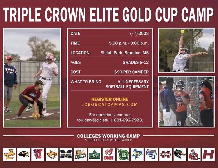 Camrien6's tweet photo. So excited for the Elite Gold Cup in Brandon, Ms at Quarry Park this weekend! I’ll also be attending the camp Friday hosted by @JC_BobcatsSB @JC_CoachTDEW 
@MCCEaglesSB 
@EMCC_SBALL 
@MGCCCSoftball 
@ECCCSoftball https://t.co/9teop8UlkB