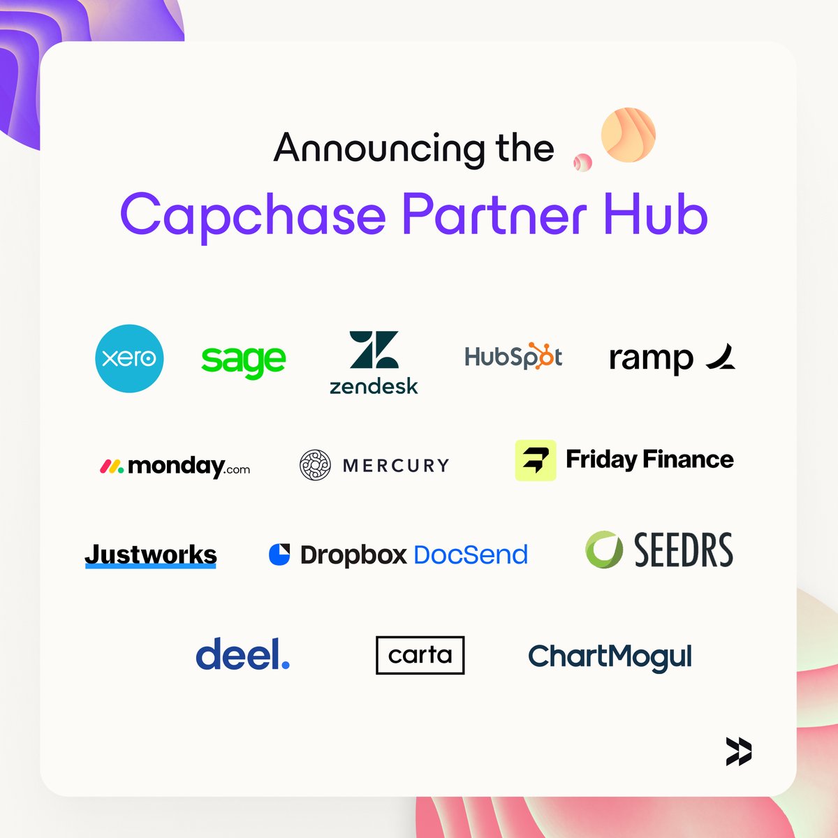 Capchase's tweet photo. 🎉 It’s here - we’ve just launched our brand new Partner Hub, a dedicated space for our customers and partners to connect, exchange services, and access exclusive offers. 

Now you can access your favorite tools at preferential rates, connect with trusted leaders in SaaS, and tap into our customer base as prospects for your company.

Learn more here:  https://t.co/VeJtDaZMkq