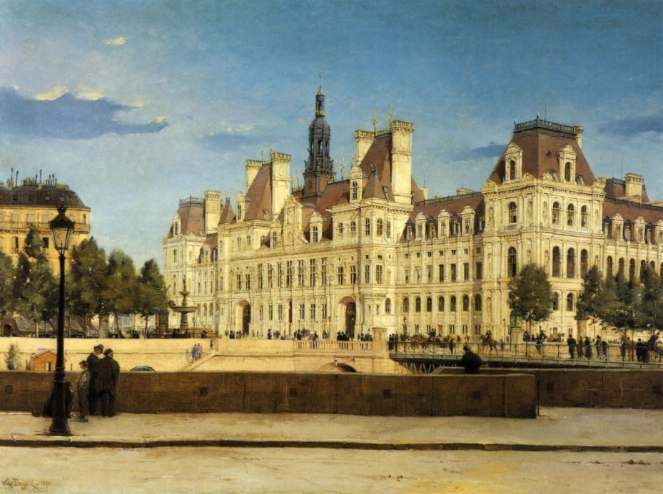 The Hotel de Ville, Paris by Paul Joseph Victor Dargaud (French artist, lived 1873-1921). Much #Frenchhistory happened here.