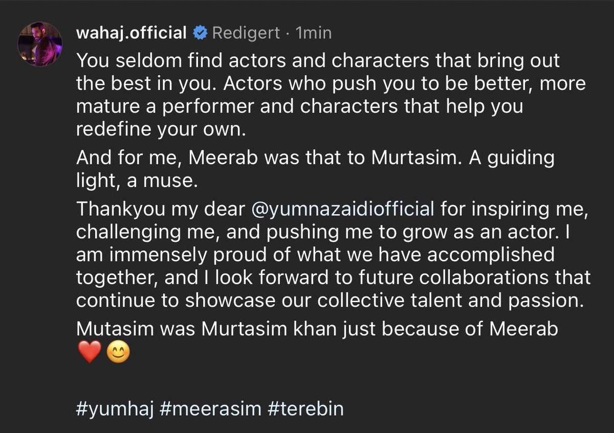 Noor011301's tweet photo. Thank You from the bottom of our hearts, Yumna &amp; Wahaj.
No one, but you could’ve ACED the roles of “Murtasim” &amp; “Meerab” respectively. You two have raised the bar too high. 
Here’s to more success, so proud of you!♥️

#TereBin • #WahajAli • #YumnaZaidi https://t.co/UIlZ8GBKjD