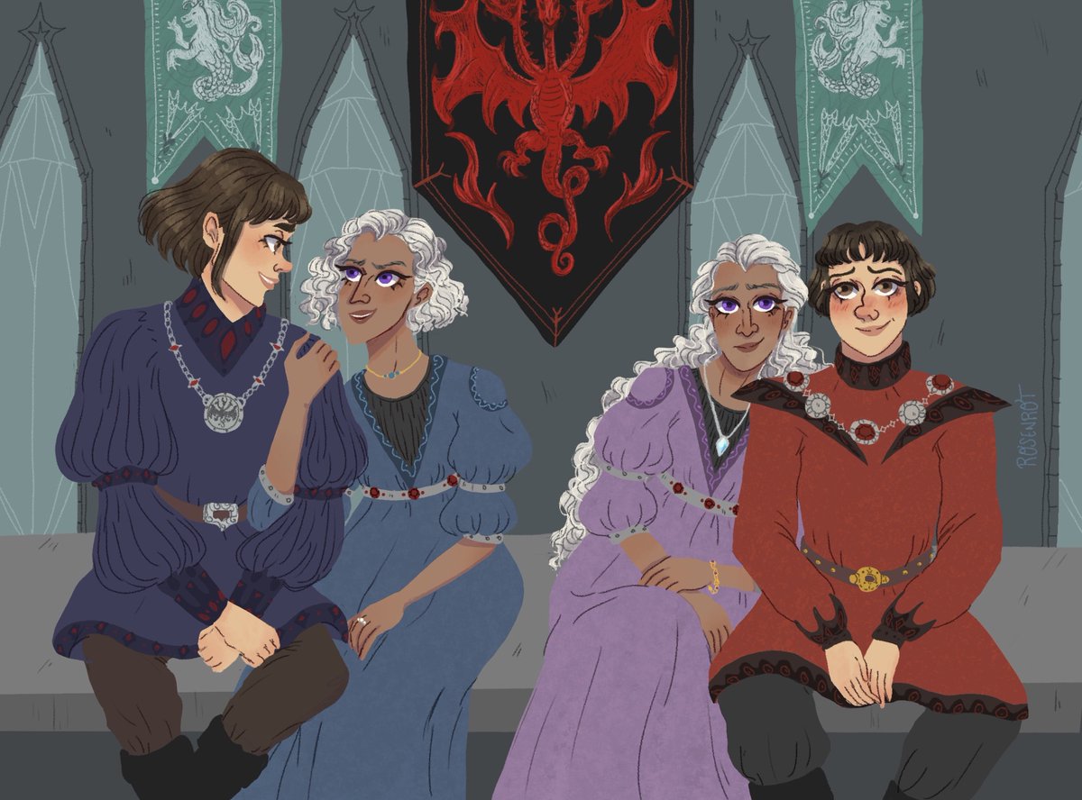 Velaryons boys and Targaryen girls 
#jacaerysvelaryon #baelatargaryen #lucerysvelaryon #rhaenatargaryen #asoiaf #houseofthedragon #art #painting #illustration #books #fanart