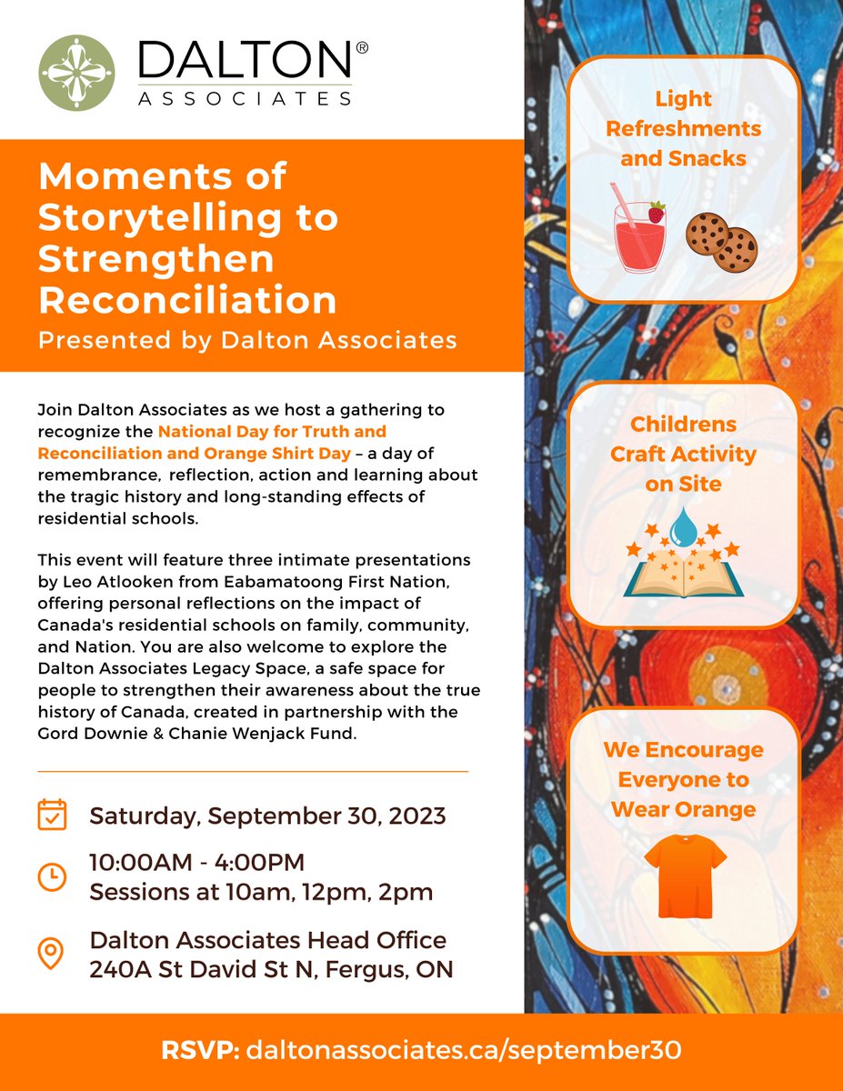 Join us in <a href="/CentrWellington/">Centrwellington</a> as we host a gathering to recognize the National Day for Truth and Reconciliation and Orange Shirt Day. This event will feature 3 intimate presentations by Leo Atlooken from Eabamatoong First Nation. <a href="/CultureDays/">Culture Days</a> 

Learn More: culturedays.ca/en/events/1128…