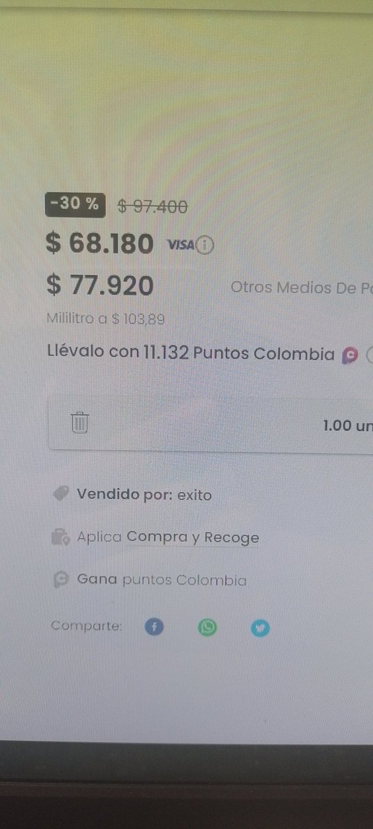 LEOBELTRANC's tweet photo. @almacenesexito  como toma el descuento del pago con franquicia Visa ya que he intentando varias veces pero siempre toma el valor de 77.920btodo esto dese la página web o la aplicación no deja tomar el descuento con Visa https://t.co/s4t9lmzoKw
