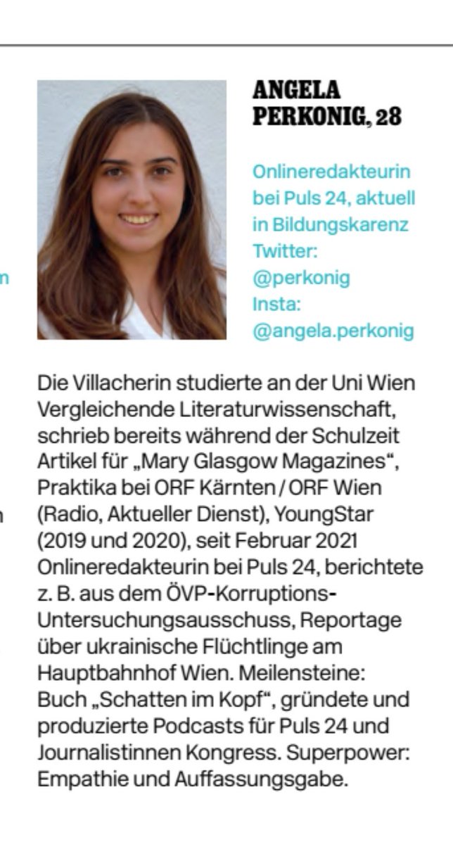 Ich bin überglücklich und freue mich sehr mit so vielen tollen Kolleg:innen auf der Liste der #30unter30_23 zu stehen! 🎉🥳 DANKE!
<a href="/_journalistIn/">Katalin Vales</a>