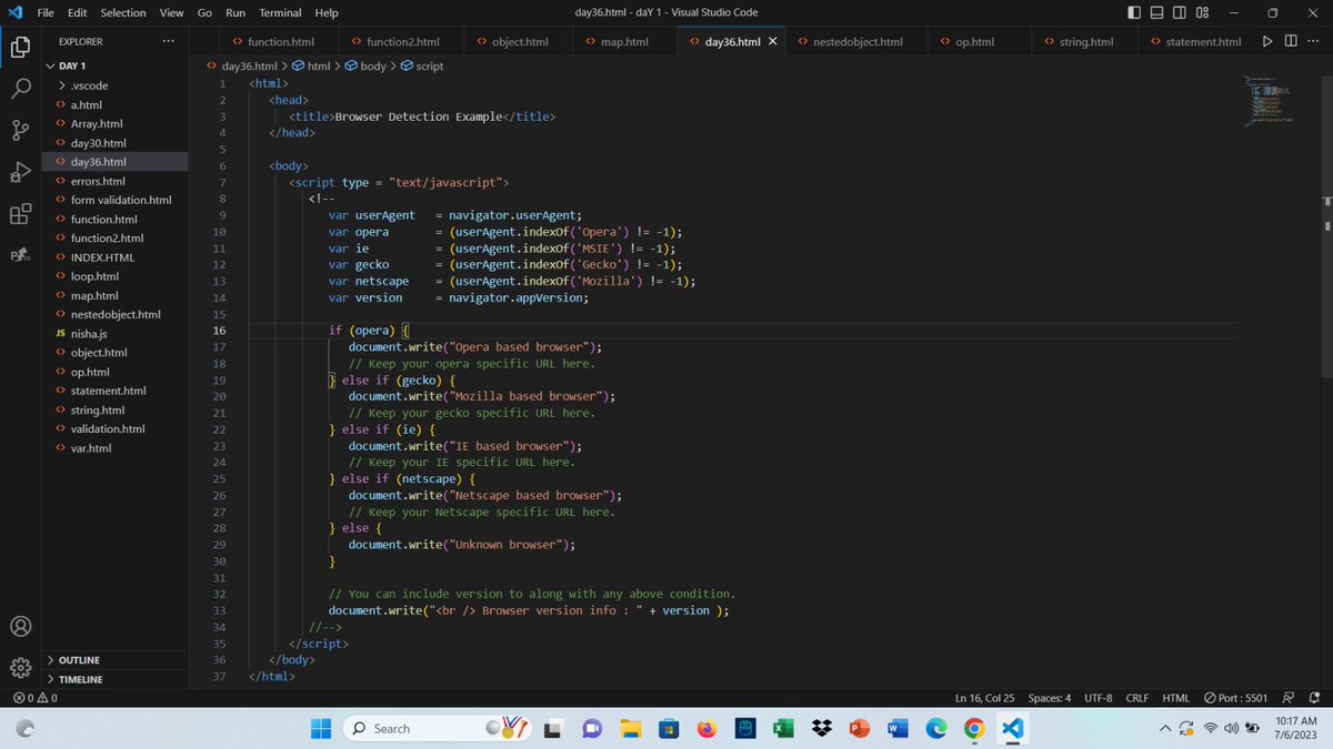 nishabhattnisha's tweet image. Day36,
Update 🙌
Today I learned my daily learning challenge starting with Browsers,Browser Detection in JavaScript.
#60DaysOfLearningWithLeapfrog 
#LearningWithLeapfrog2023 
#LSPPLearningD36