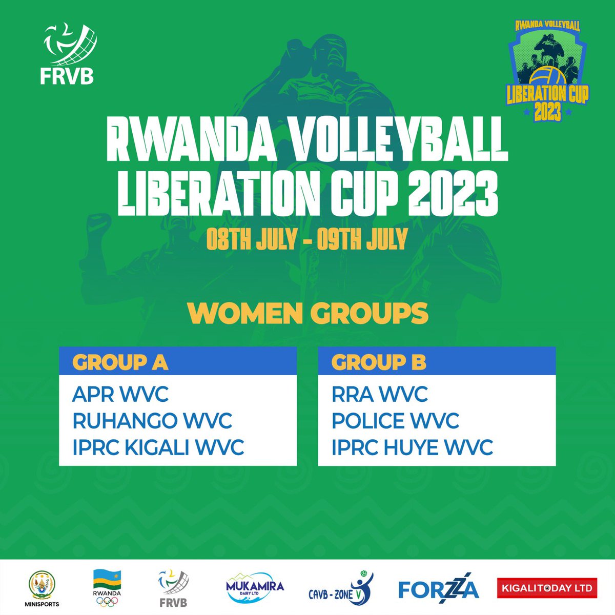 Rw_Volleyball's tweet photo. #LiberationCup2023  Here we go

Draw results for the group stages Men and Women! 

Wait for the Fixtures and Venues for group stages Games….. loading.

#Kwibohora29 #RwandaVolleyball https://t.co/WSxPX2pLfF