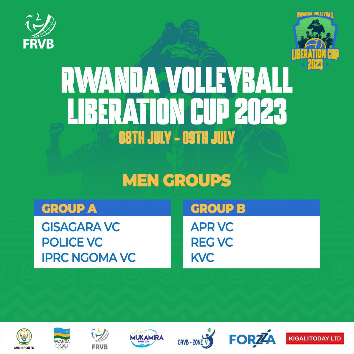 Rw_Volleyball's tweet photo. #LiberationCup2023  Here we go

Draw results for the group stages Men and Women! 

Wait for the Fixtures and Venues for group stages Games….. loading.

#Kwibohora29 #RwandaVolleyball https://t.co/WSxPX2pLfF