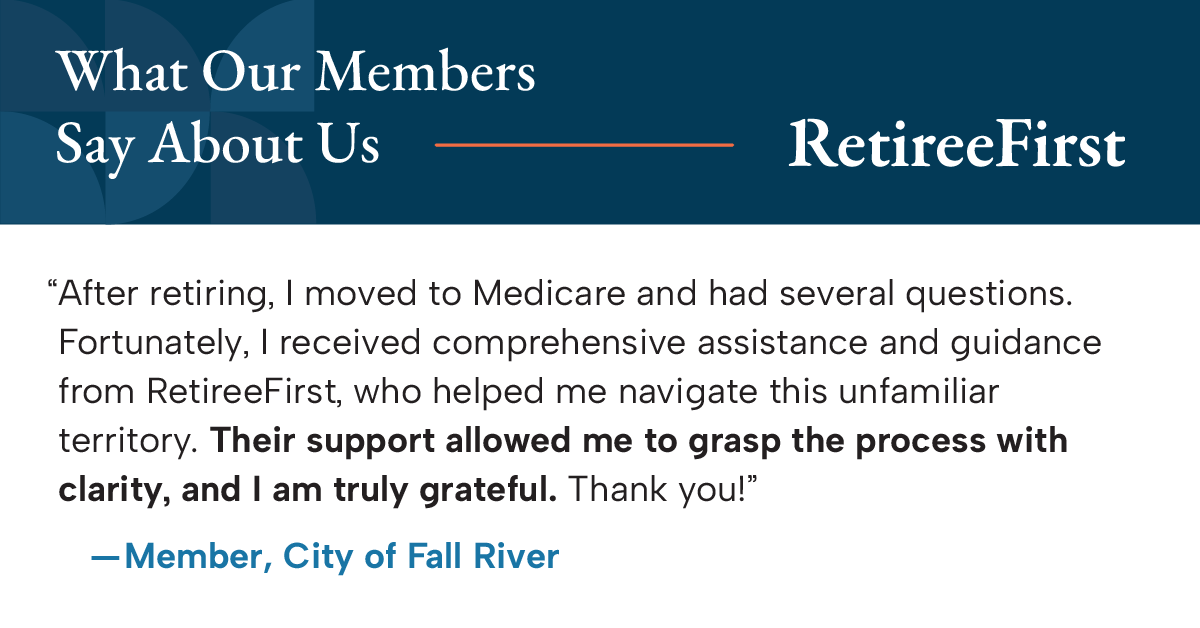 RetireeFirst's tweet photo. As they approach retirement, many retirees feel overwhelmed by their healthcare options. We're delighted we could help this member from @fallriver_ma navigate their group health plan with ease!

Discover how we helped Fall River retirees move to #Medicare: https://t.co/XnpTOGkVJ4 https://t.co/8wIQw1cnOF
