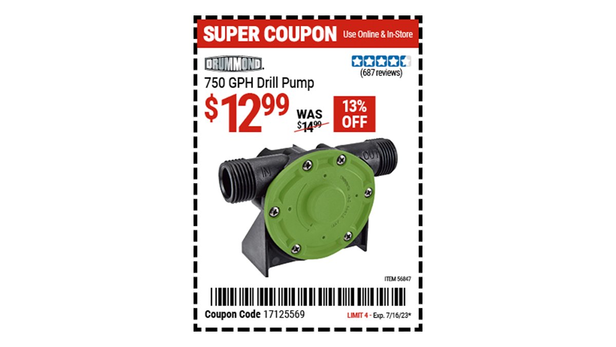 Buy the DRUMMOND 750 GPH Drill Pump (Item 56847) for $ 12.99 with