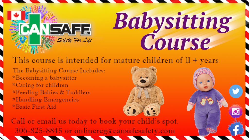 Are your children ready for a Babysitting course?
Our next one is scheduled for July 21
Contact us today to book your child's spot !
306-825-8845 or onlinereg@cansafesafety.com
cansafesafety.com
#THINKLLOYDFIRST