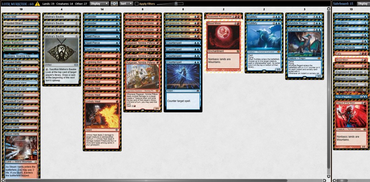 PiemontiAndrea's tweet photo. Many of you asked if I'm still fond of Murktide after LOTR... the answer is YES! 
16-4 with this list that I'd sumbit in #LMSBologna 

While I feel the deck gained two big enemies in Orcish Bowmaster and The One Ring, you still play the most efficient spells in Modern and you can be tuned to beat whatever!