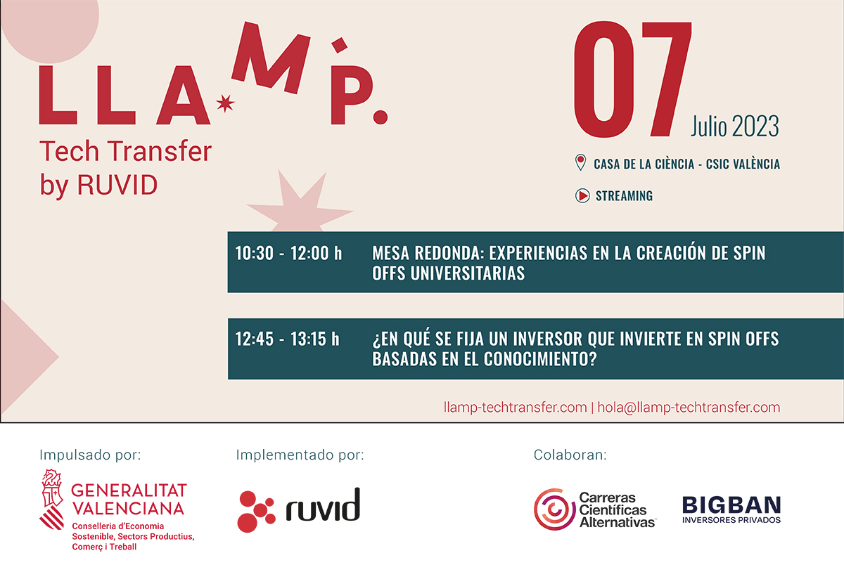Llamp_TTransfer's tweet photo. ¡Mañana presentamos los 🔟 proyectos seleccionados en el programa #LLAMPTechTransfer! 

▶ No olvides conectar nuestro canal de YouTube https://t.co/s8KY5zZ9c8 y asistir virtualmente a una mesa redonda con casos de éxito de #Spinoffs ➕ Charla @BIGBANInversion 

Os esperamos 😊 https://t.co/ku0vsn9p5s