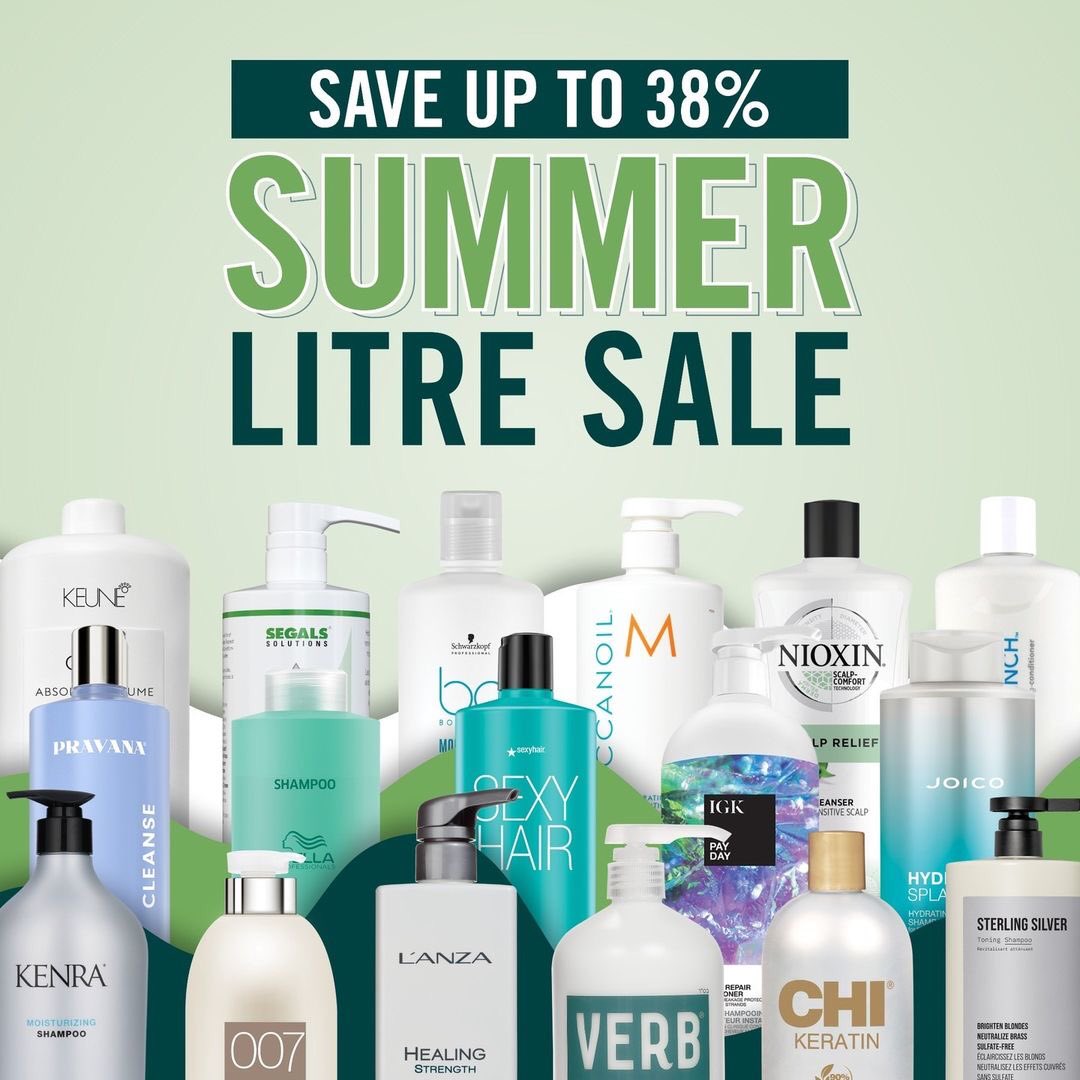 Summer Litre SALE ☀️ Save up to 38% on hundreds of shampoo &amp; conditioner litres! Ends August 31. Shop now in-store or online at modernbeauty.com