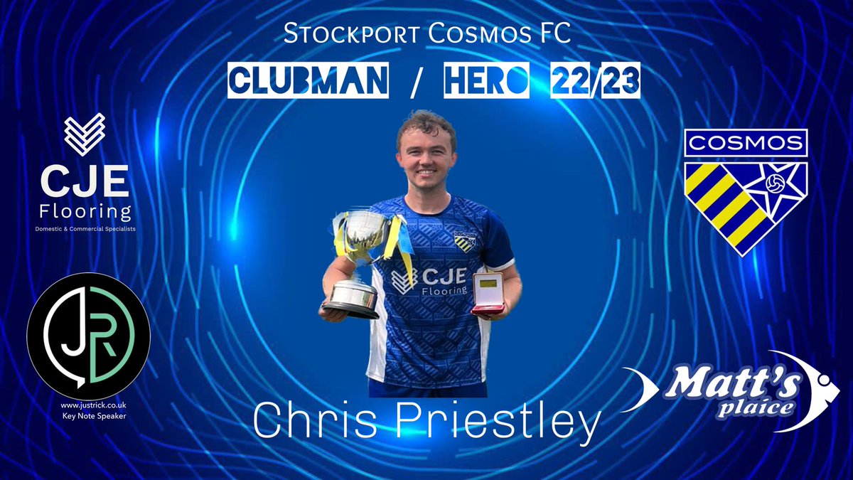 Stockport Cosmos Colts Awards 2022/23. 

Clubman / Hero. Chris Priestley. 

Club captain and legend Chris Priestley has led the club to the first league title in its history. A series of stellar performances from the back saw the team concede just 17 goals in 22 games.